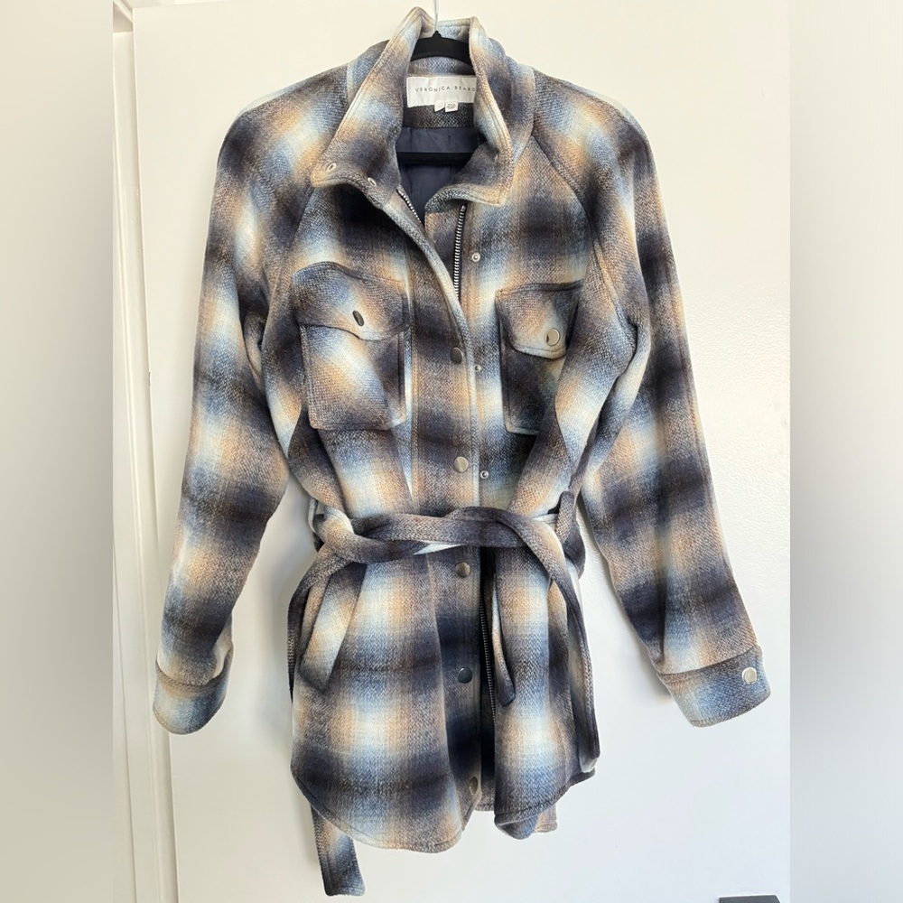 Veronica Beard Blue Plaid Shaket with Belt